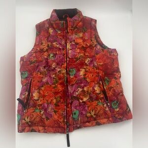 Eddie Bauer Goose Down Floral Puffer Vest - Red, Orange, Purple